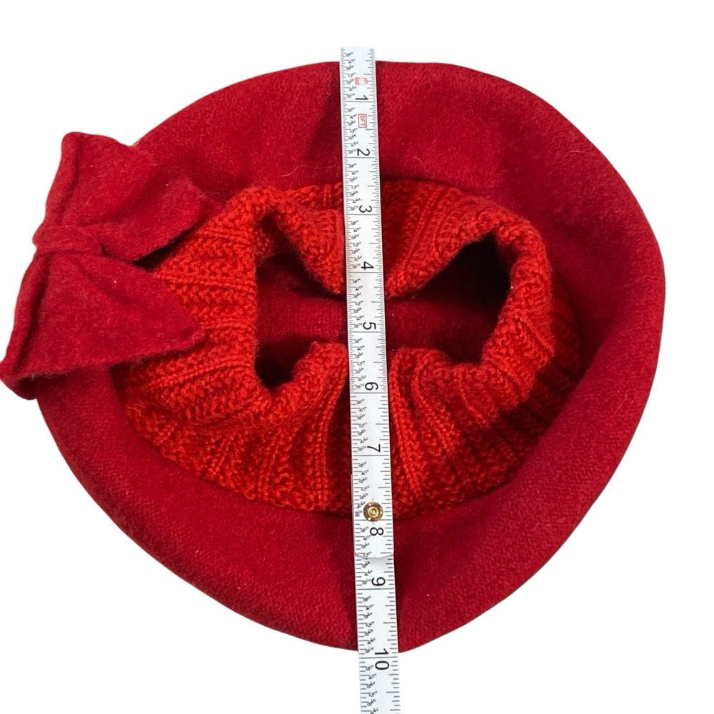 French Bow Beret Hat Wool Womens OS Red Classic Chic Artist Parisian Feminine - Picture 8 of 11
